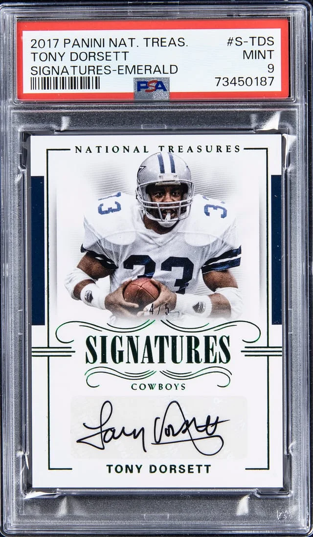 2017 Panini National Treasures Tony Dorsett Signatures Emerald #S-TDS card image