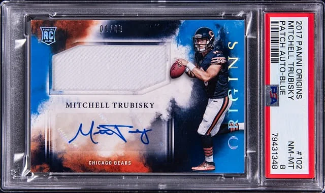2017 Panini Origins Mitchell Trubisky Patch Autograph Blue #102 card image