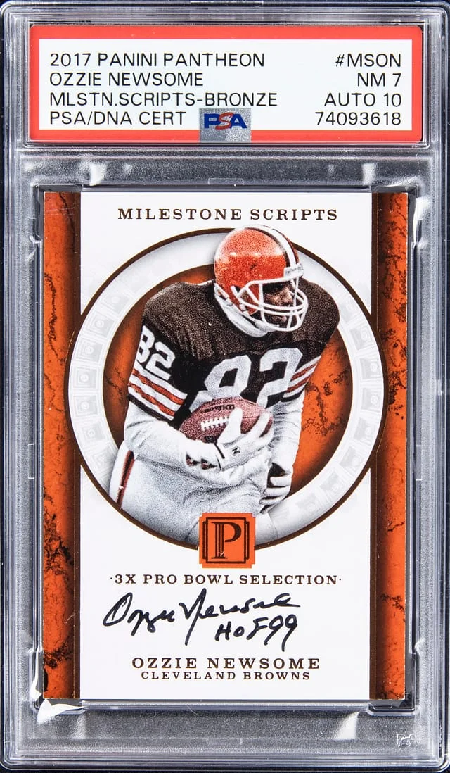2017 Panini Ozzie Newsome Pantheon Milestones Scripts Bronze #MS-ON card image