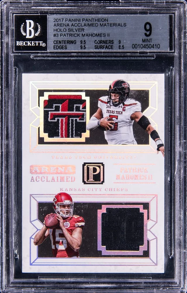 2017 Panini Pantheon Arena Acclaimed Materials Holo Silver AA-PM Patrick Mahomes II #no-number card image