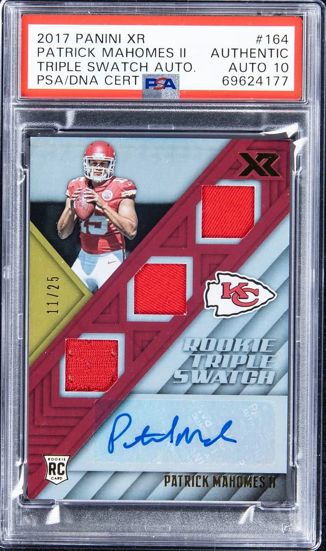 2017 Panini Patrick Mahomes II XR Triple Swatch Autograph #164 card image