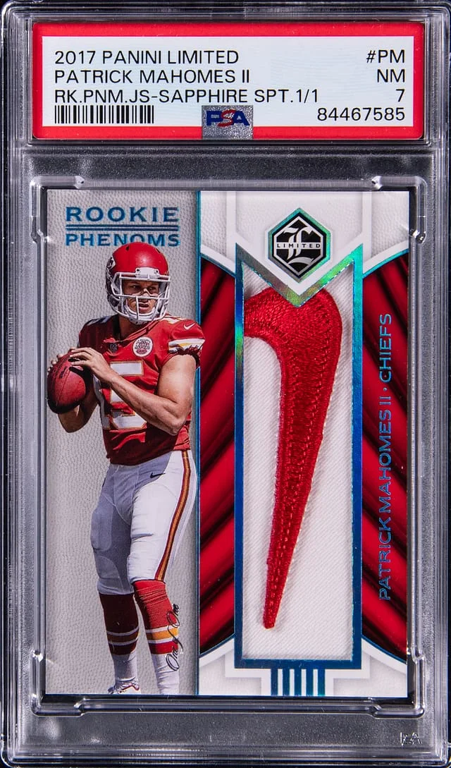 2017 Panini Patrick Mahomes II Nike Limited Phenoms Jerseys Sapphire Spotlight #RPJ-PM card image