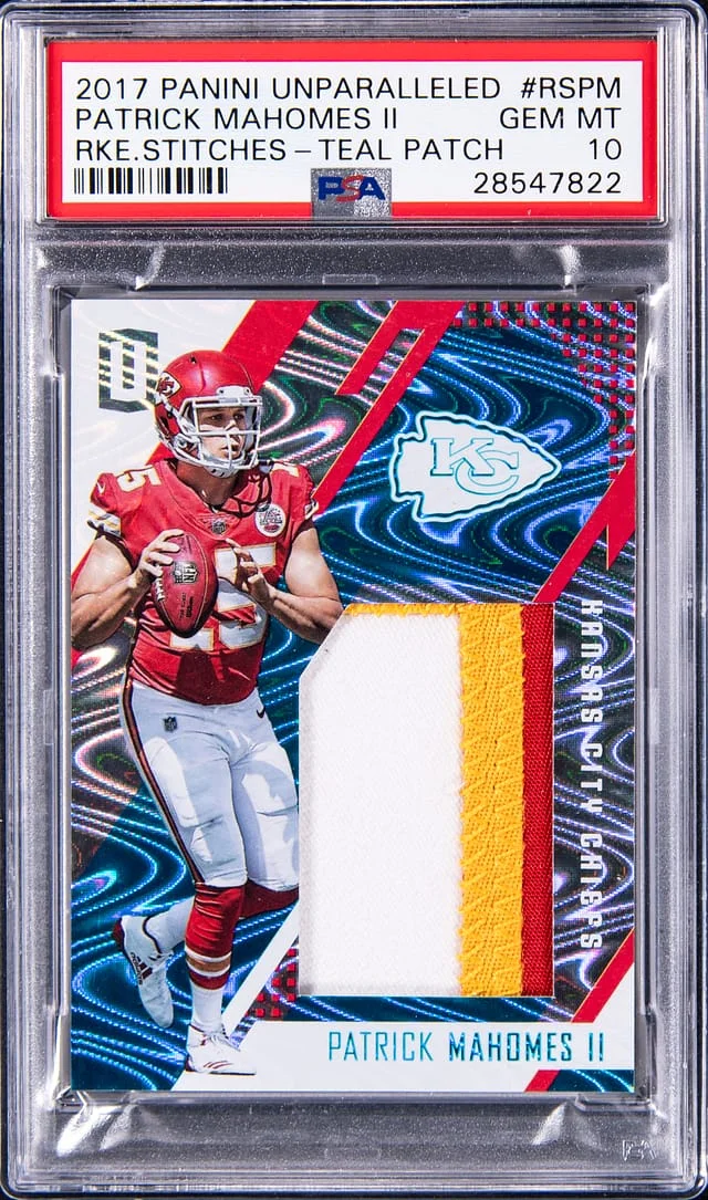 2017 Panini Patrick Mahomes II Unparalleled Stitches Patch Teal #RS-PM card image