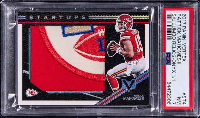 2017 Panini Patrick Mahomes II Vertex Startups Jumbo Relics Onyx #ST-4 card image