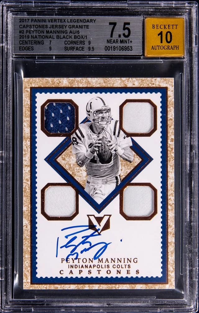 2017 Panini Peyton Manning Vertex Legendary Capstones Jersey Granite '19 Black Box #LC-PM card image