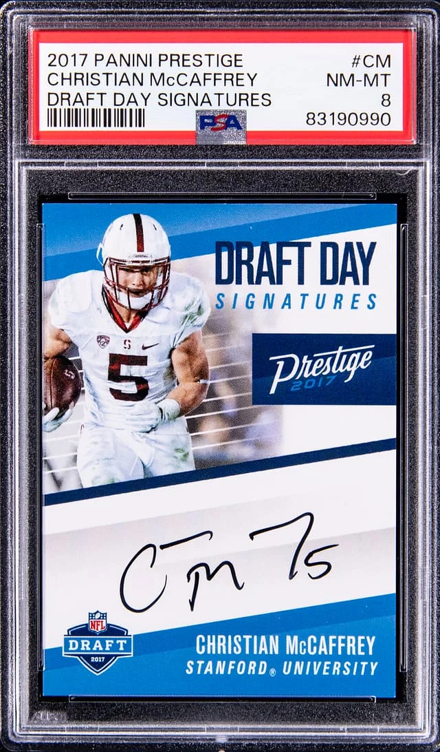 2017 Panini Prestige Christian McCaffrey Draft Day Signatures #DDS-CM card image