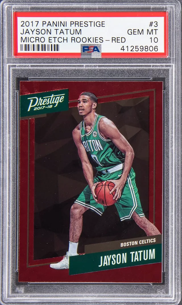 2017 Panini Prestige Jayson Tatum Micro Etch Rookies - Red #3 card image