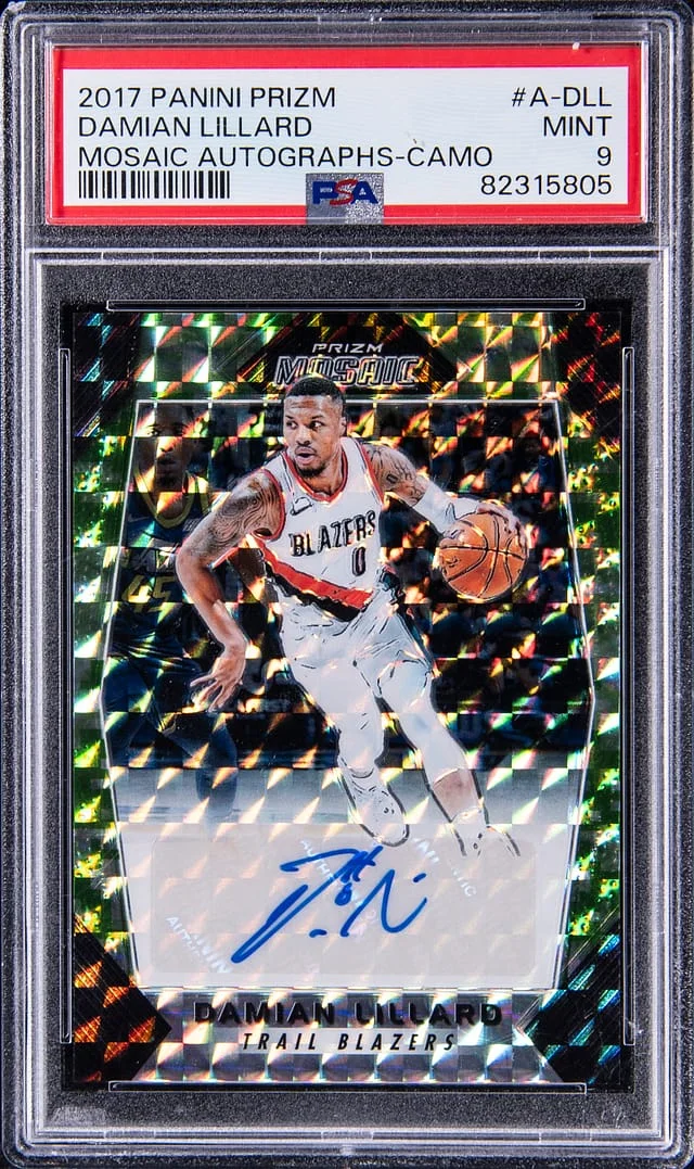 2017 Panini Prizm Damian Lillard Mosaic Autographs Camo #A-DLL card image