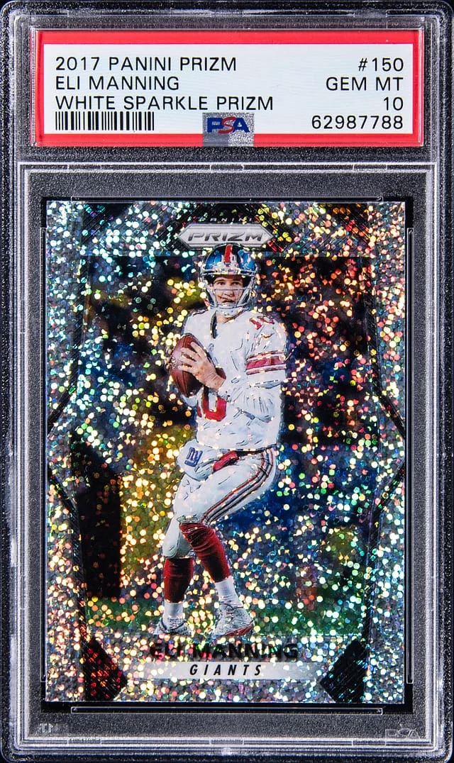 2017 Panini Prizm Eli Manning White Sparkle Prizm #150 card image