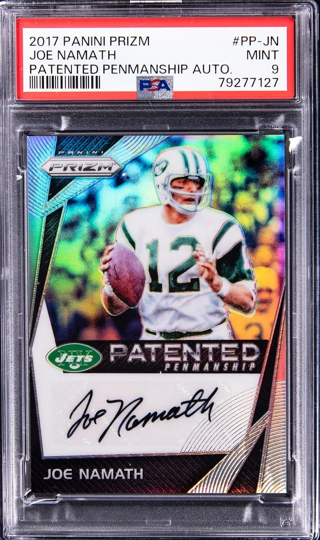 2017 Panini Prizm Joe Namath Patented Penmanship Autograph #PP-JN card image