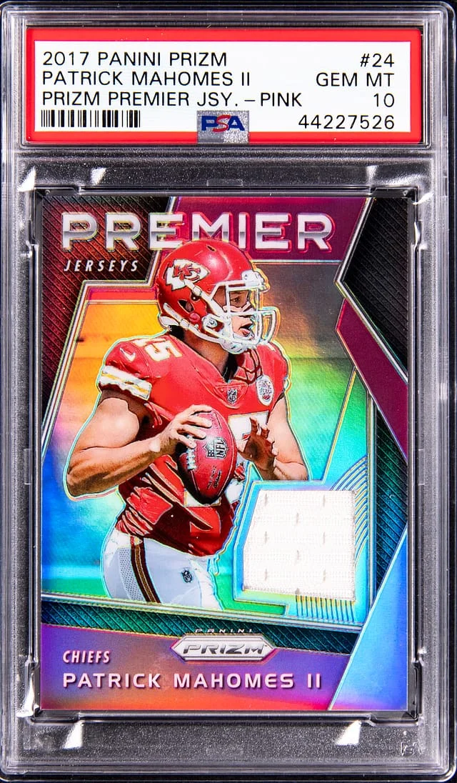 2017 Panini Prizm Patrick Mahomes II Prizm Premier Jersey Pink #24 card image