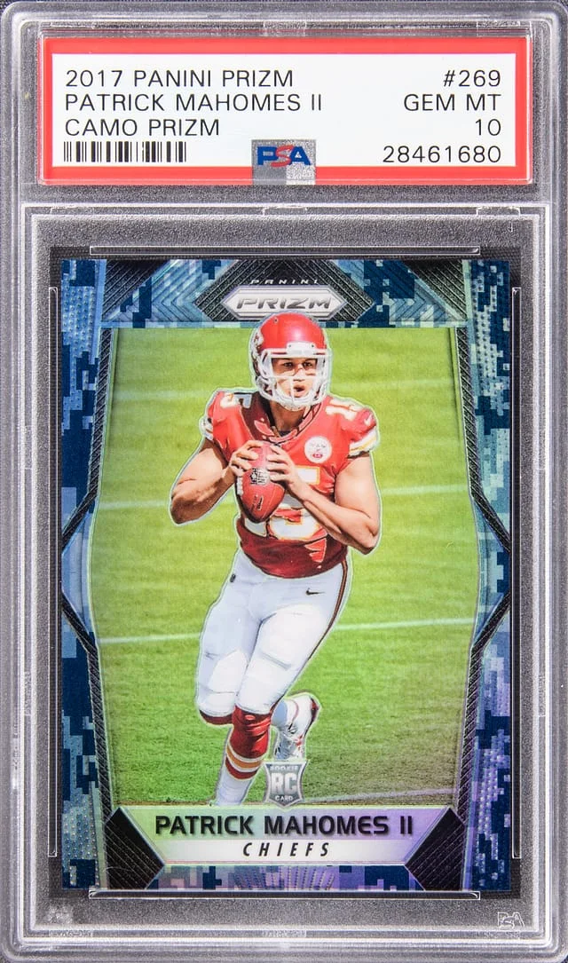 2017 Panini Prizm Patrick Mahomes II – Jersey Number Camo Prizm #269 card image