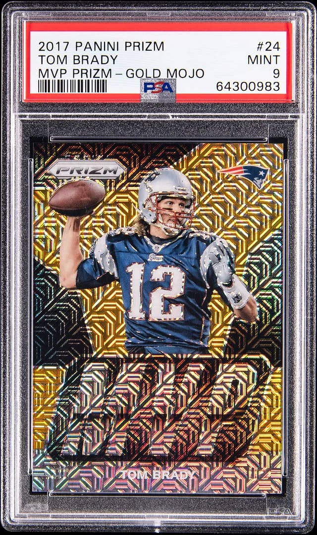 2017 Panini Prizm Tom Brady MVP Prizm Gold Mojo #24 card image