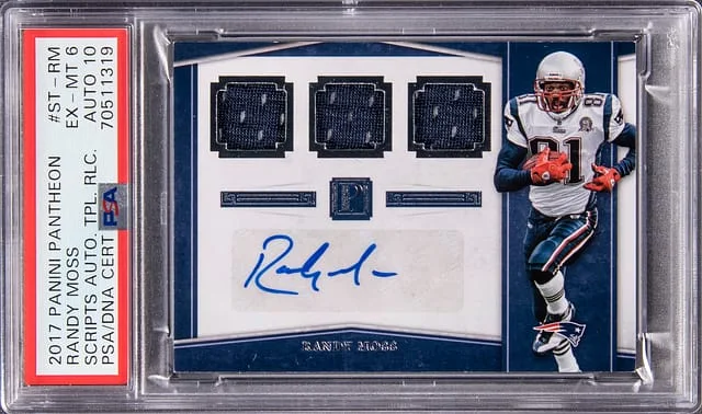 2017 Panini Randy Moss Pantheon Scripts Autographed Triple Relic #ST-RM card image