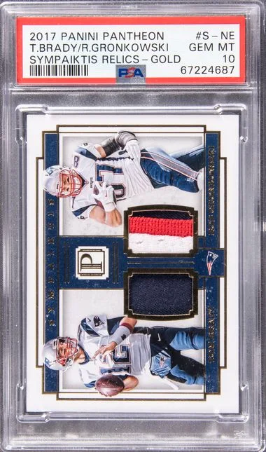 2017 Panini Rob Gronkowski/Tom Brady Pantheon Sympaiktis Relics Gold #S-NE card image
