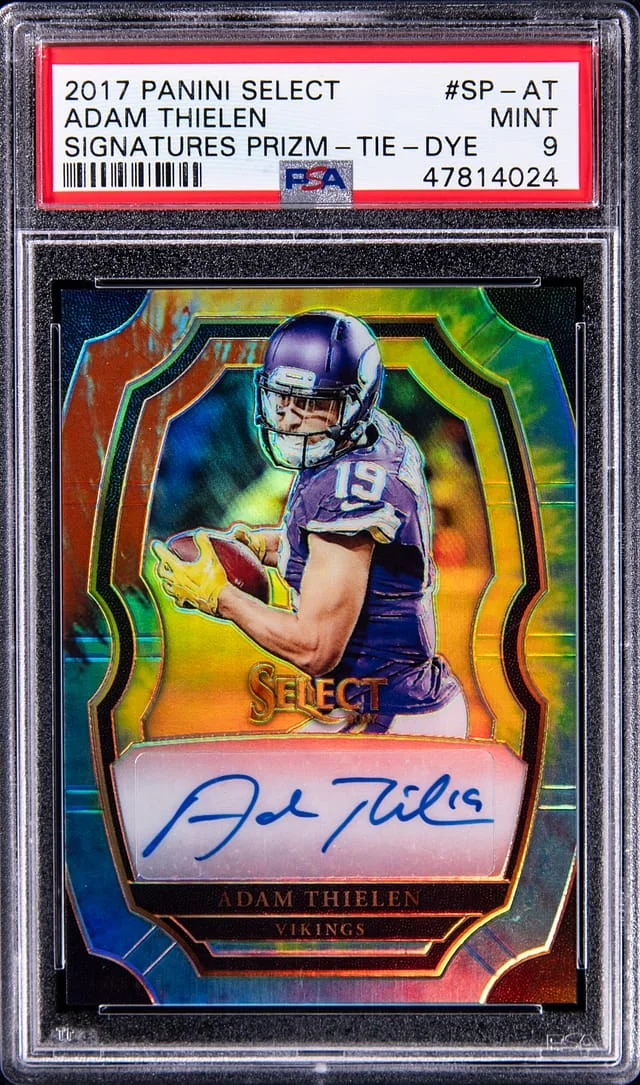 2017 Panini Select Adam Thielen Signatures Prizm Tie-Dye #SPAT card image