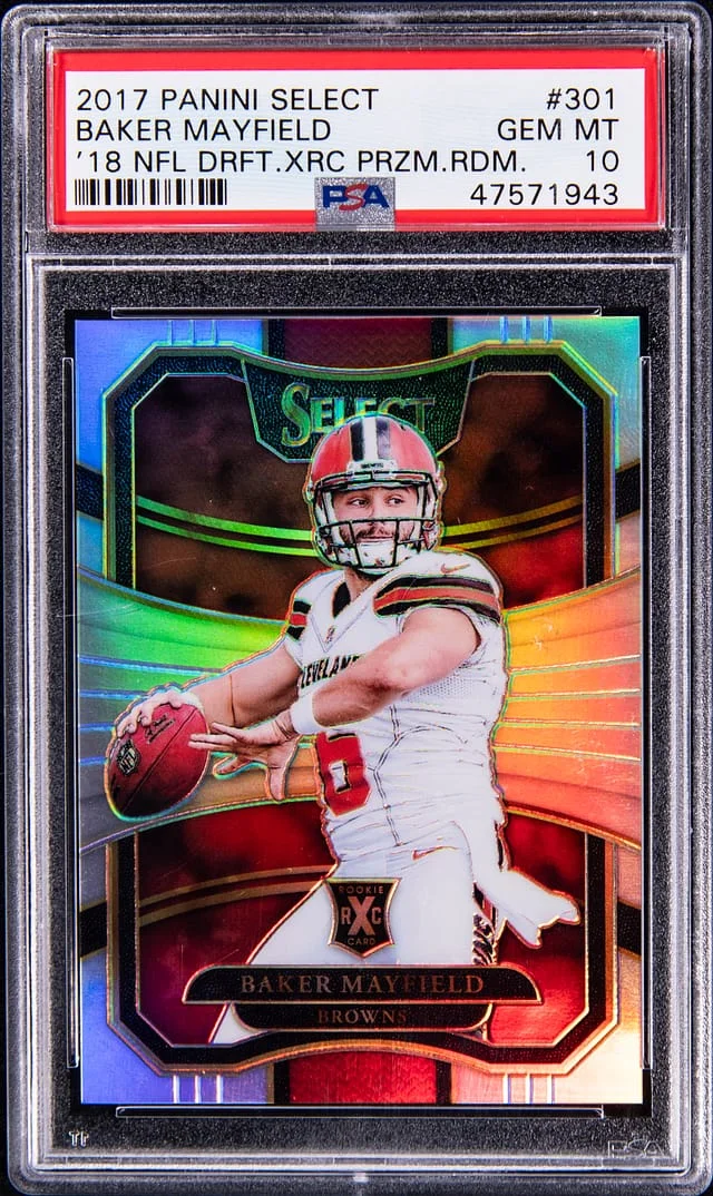 2017 Panini Select Baker Mayfield 2018 NFL Draft XRC Prizm Redemption #301 card image