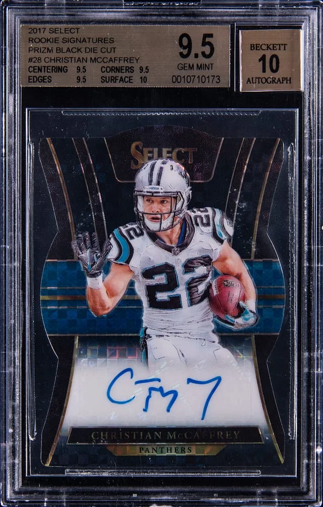 2017 Panini Select Christian McCaffrey Signatures Prizm Black Die Cut #RS-CM card image