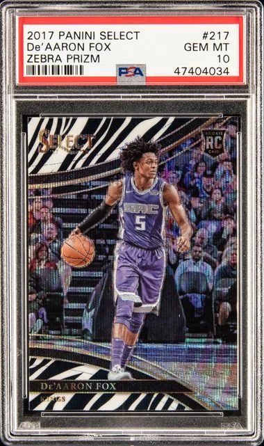 2017 Panini Select De'Aaron Fox Zebra Prizm #217 card image