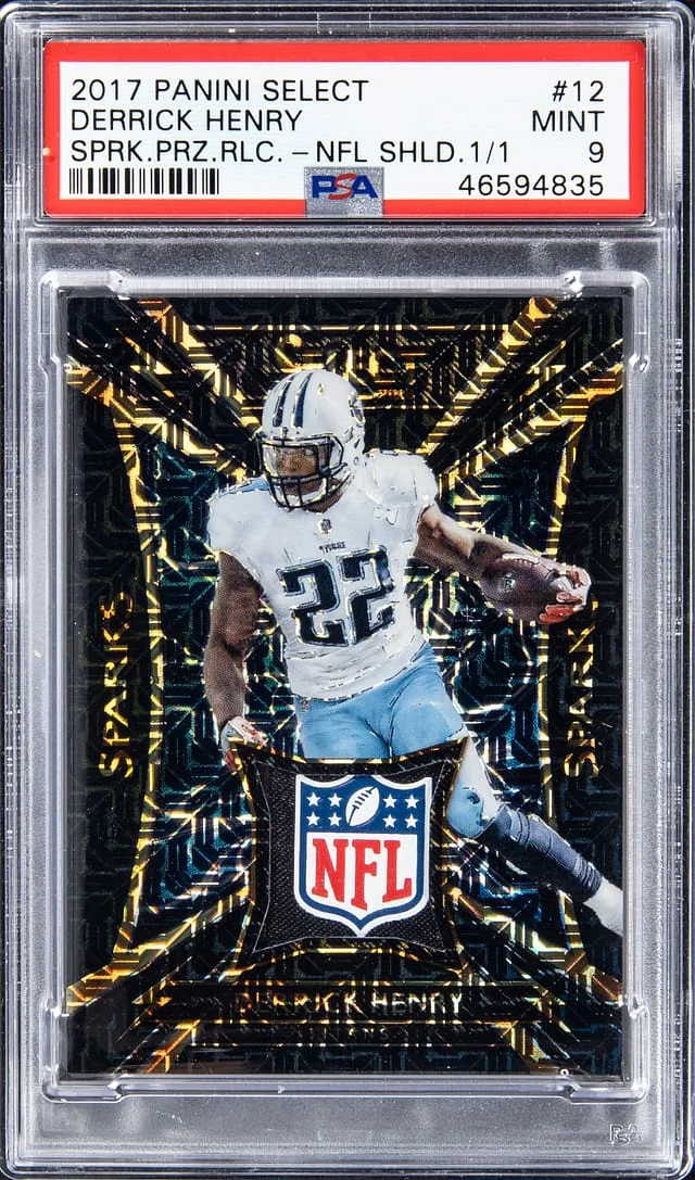 2017 Panini Select Derrick Henry Sparks Prizm Relic NFL Shield #12 card image
