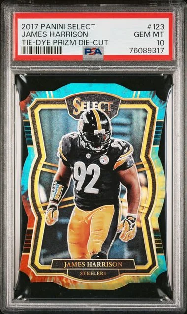 2017 Panini Select James Harrison Tie-Dye Prizm Die-Cut #123 card image