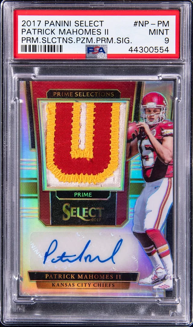 2017 Panini Select Patrick Mahomes II Prime Selections Signatures NFL Shield Black Prizm #NP-PM card image