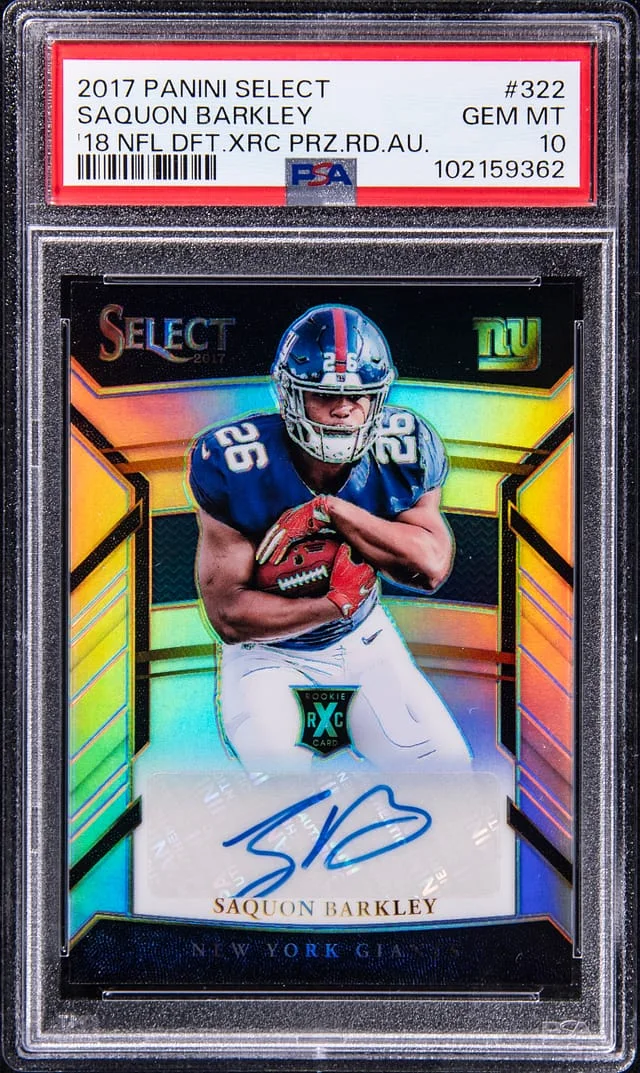2017 Panini Select Saquon Barkley 18 NFL Draft XRC Prizm Redemption Autograph #322 card image