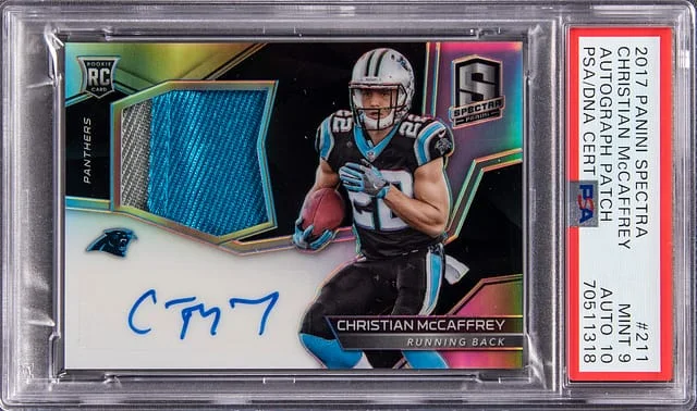 2017 Panini Spectra Christian McCaffrey Patch Autograph (RPA) #211 card image