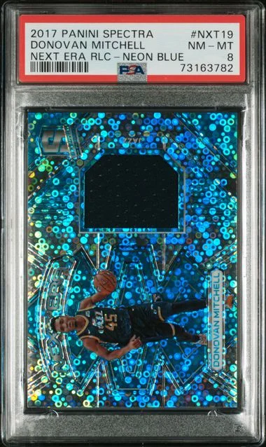 2017 Panini Spectra Donovan Mitchell Next Era Relics Neon Blue #NXT19 card image