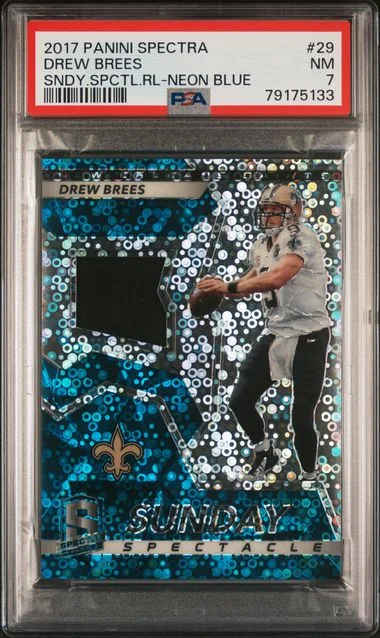 2017 Panini Spectra Drew Brees Sunday Spectacle Relics Neon Blue #29 card image