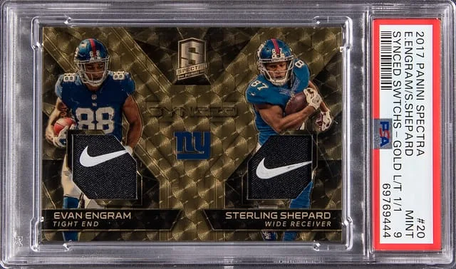 2017 Panini Spectra Evan Engram/Sterling Shepard Synced Swatches Gold Laundry Tags #20 card image