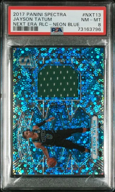 2017 Panini Spectra Jayson Tatum Next Era Relics Neon Blue #Nxt13 card image