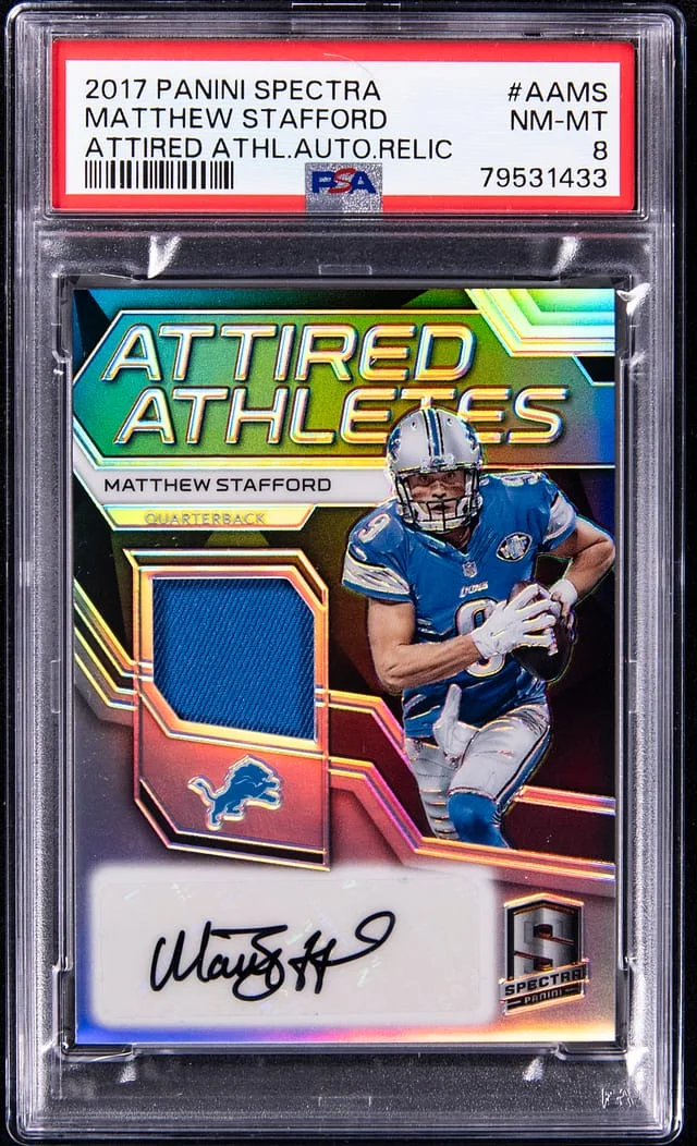 2017 Panini Spectra Matthew Stafford Attired Athletes Autograph Relic #AA-MS card image