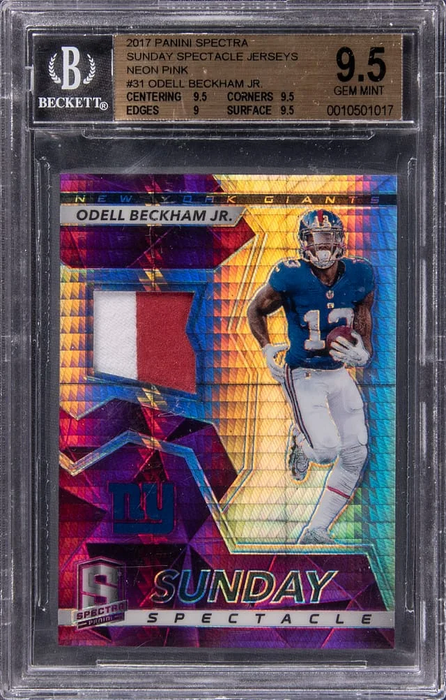 2017 Panini Spectra Odell Beckham Jr Sunday Spectacle Jerseys Neon Pink #31 card image