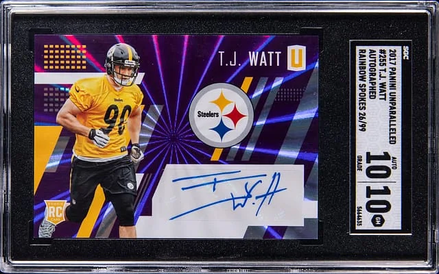 2017 Panini TJ Watt Unparalleled Autographed Rainbow Spokes #255 card image