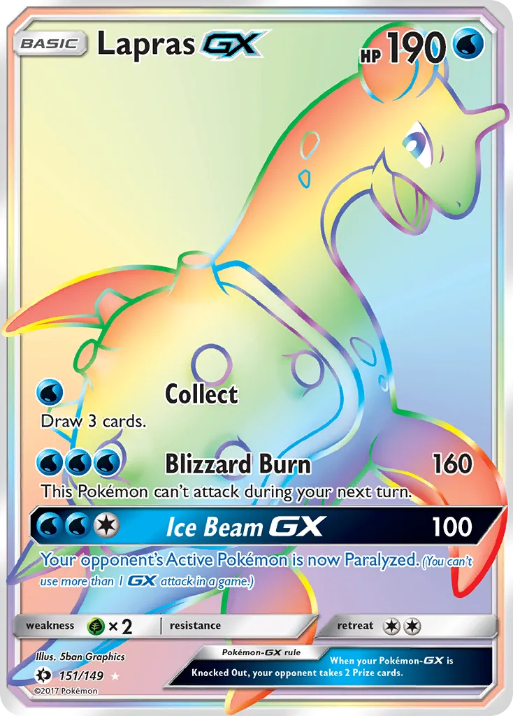 2017 Sun & Moon Lapras-GX #151/149 Rare Rainbow card image