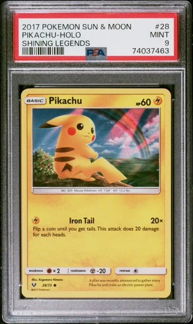 2017 Pokemon Sun and Moon Shining Legends Holofoil Pikachu #28 card image