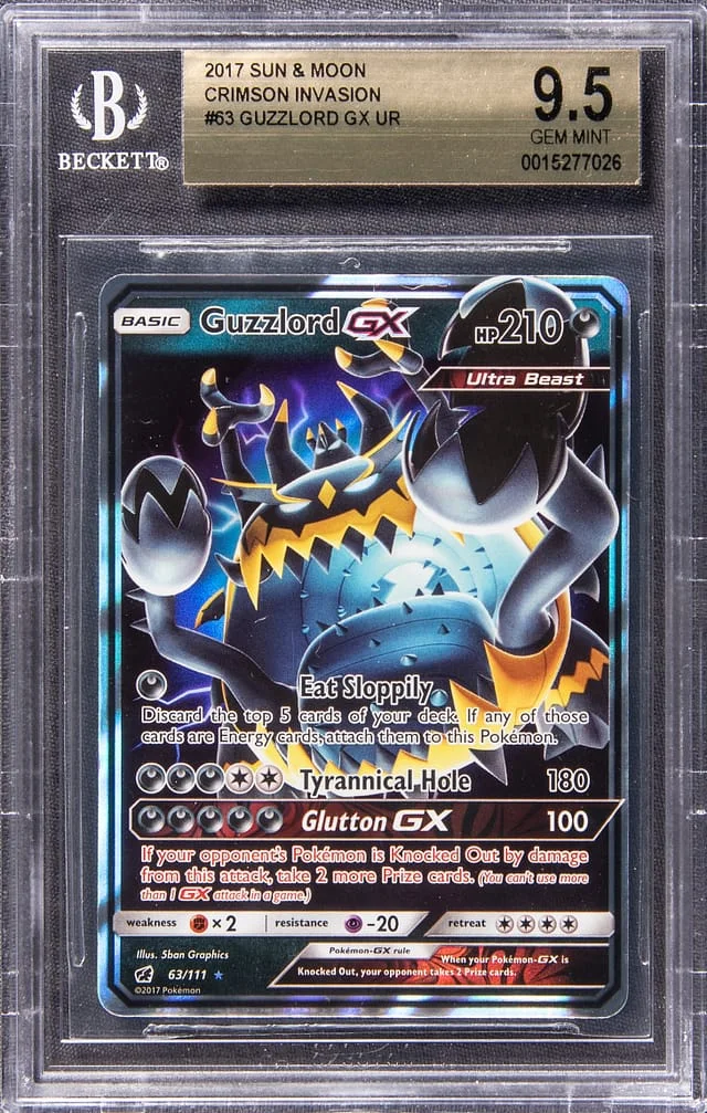 2017 Pokemon Sun & Moon Crimson Invasion Full Art Ultra Rare Holofoil Guzzloard GX #63 card image