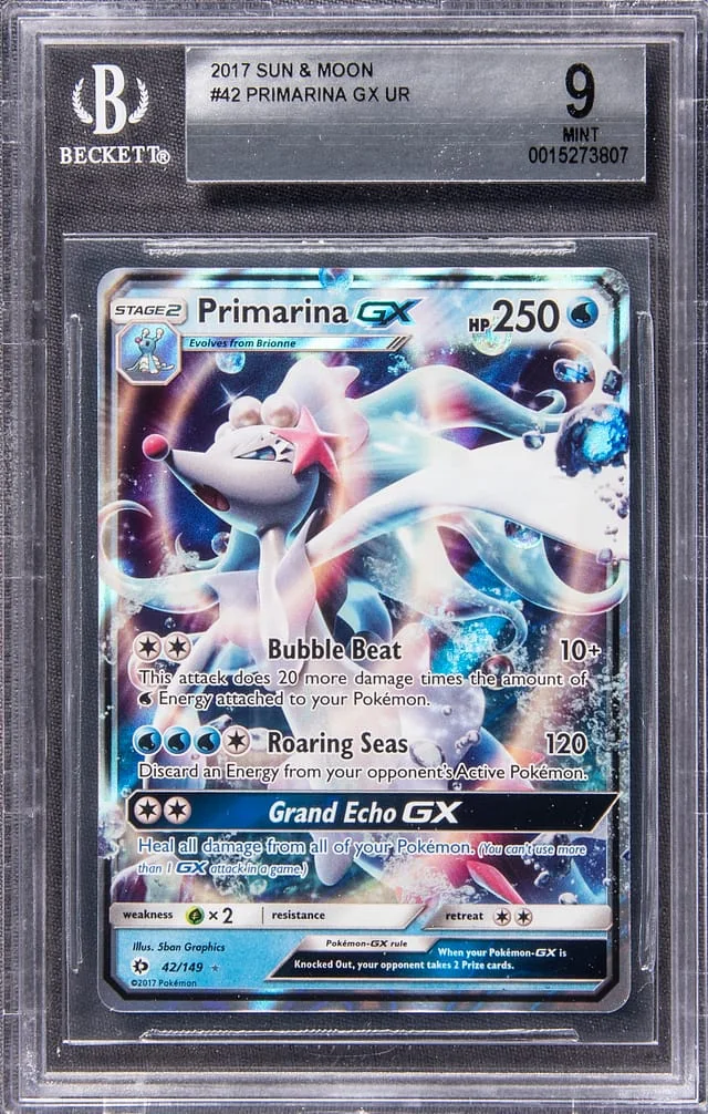 2017 Pokemon Sun & Moon Full Art Ultra Rare Holofoil Primarina GX #42 card image