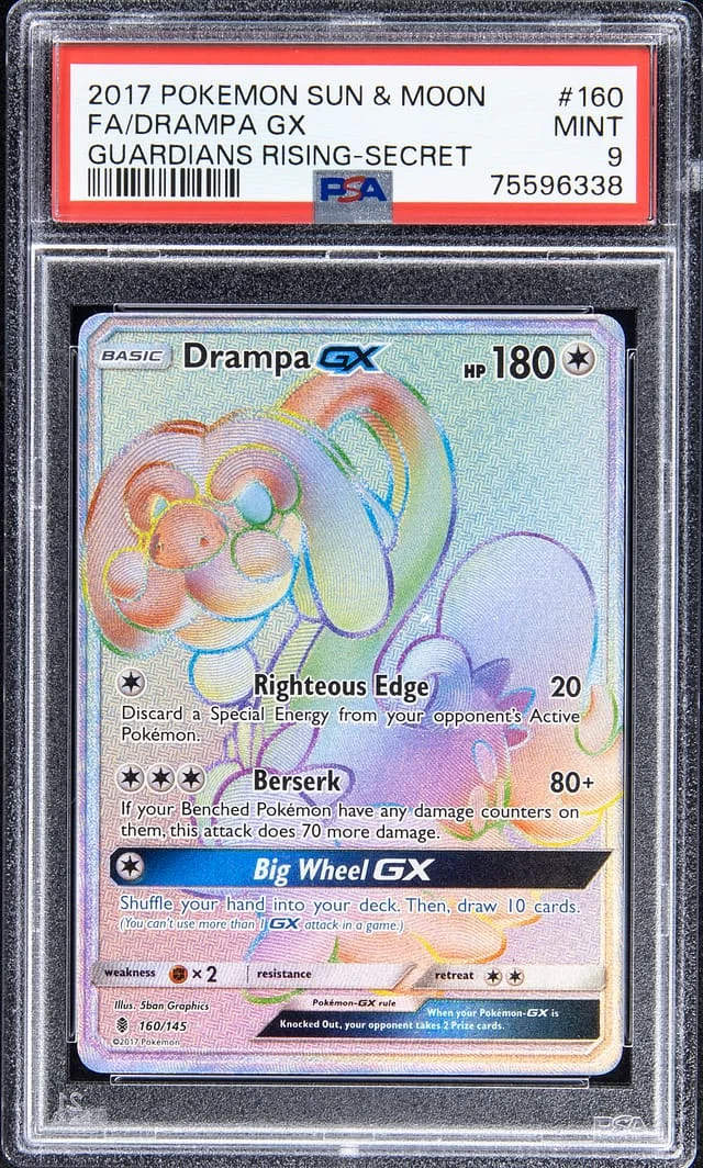 2017 Pokemon Sun & Moon Guardians Rising Full Art Secret Rare Holofoil Drampa GX #160 card image