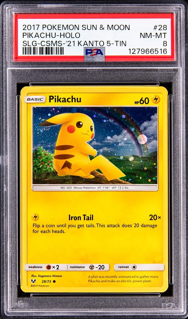 2017 Pokemon Sun & Moon Shining Legends Cosmos '21 Kanto 5 Tin Exclusive Holo Pikachu #28 card image