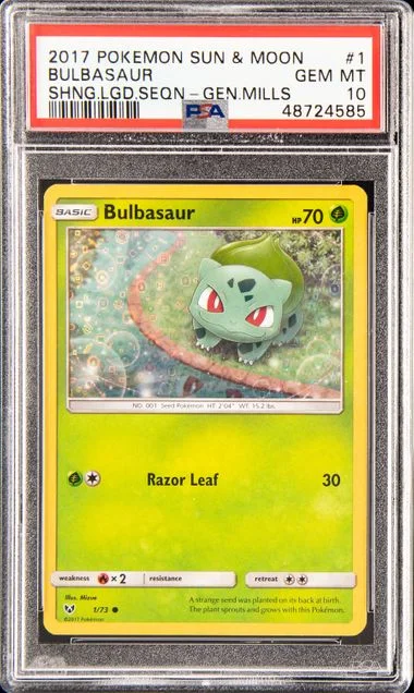 2017 Pokemon Sun & Moon Shining Legends Sequin-General Mills Mini Packs Bulbasaur-Holo #1 card image