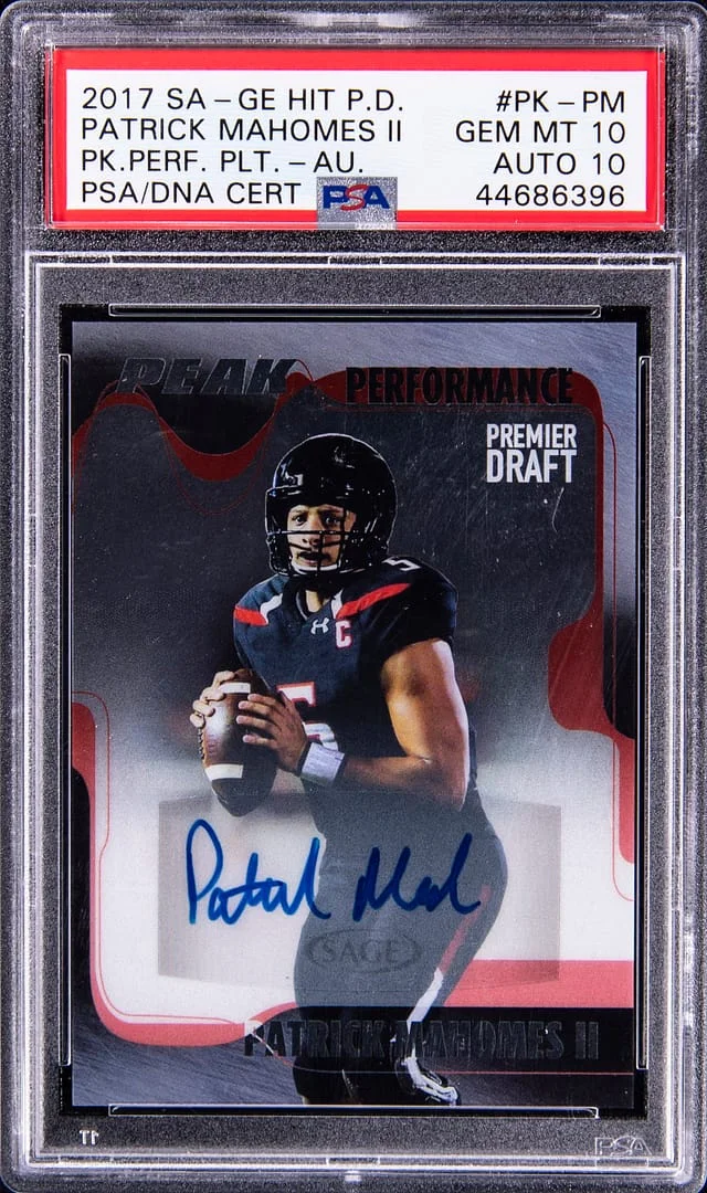 2017 SAGE Hit Premium Draft Peak Performance Platinized Autographs Patrick Mahomes II #PK-PM card image