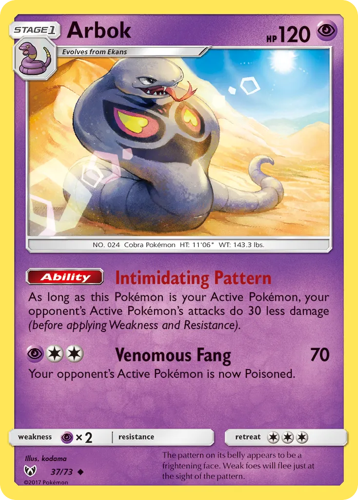 2017 Shining Legends Arbok Uncommon #37/73 Uncommon card image