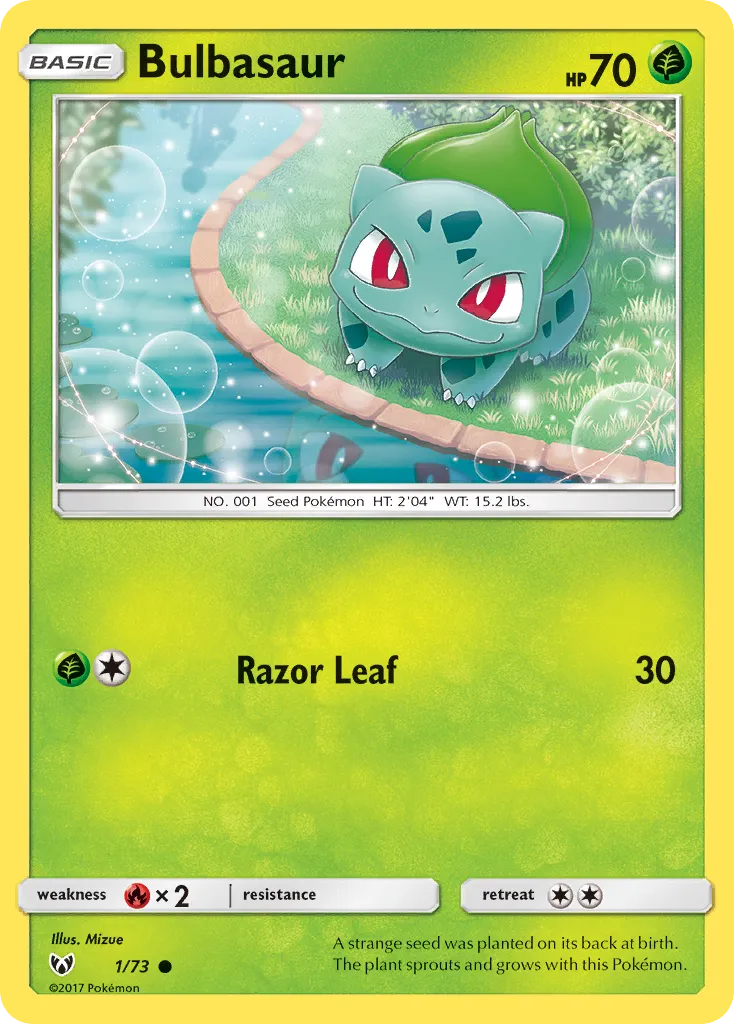 2017 Shining Legends Bulbasaur Common #01/73 Common card image