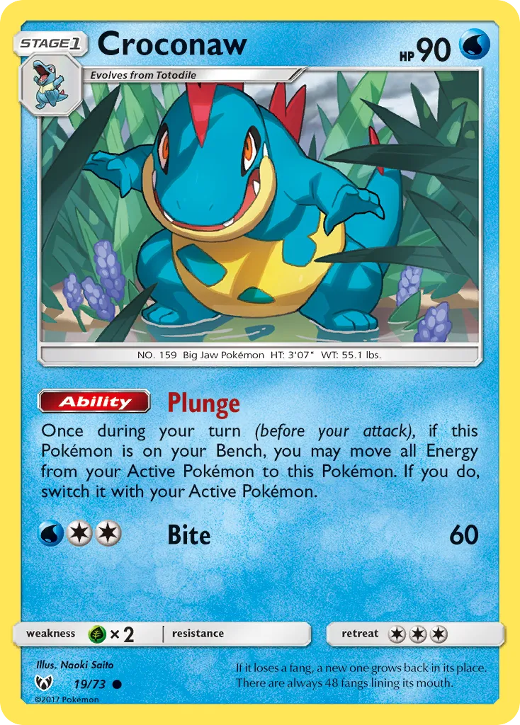 2017 Shining Legends Croconaw Common #19/73 Common card image