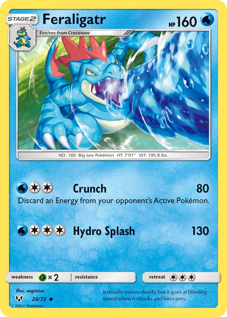 2017 Shining Legends Feraligatr #20/73 Uncommon card image