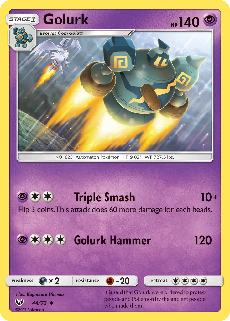 2017 Shining Legends Golurk Uncommon #44/73 Uncommon card image