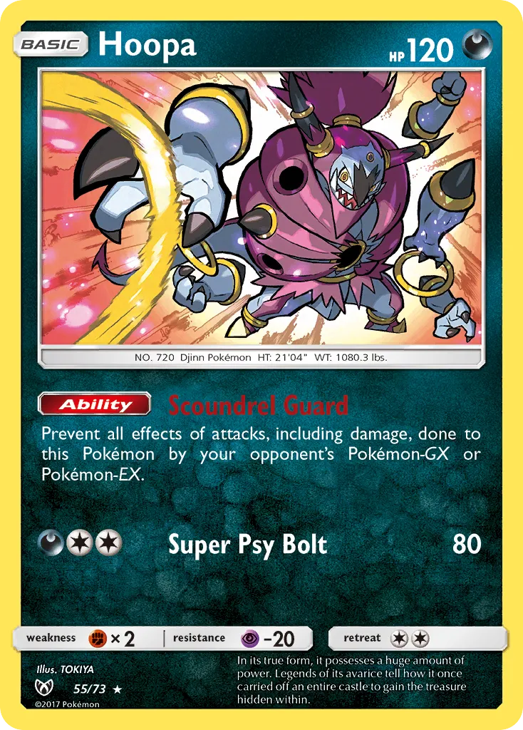 2017 Shining Legends Hoopa #55/73 Rare Holo card image