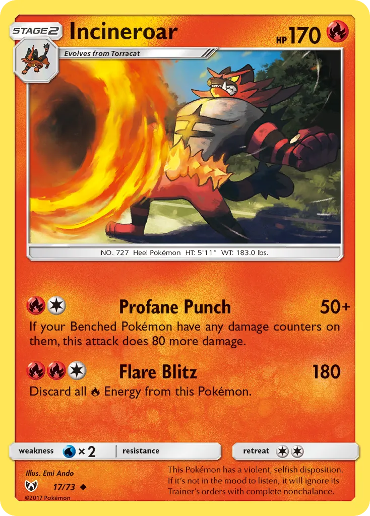 2017 Shining Legends Incineroar #17/73 Uncommon card image